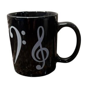 Vtg Music Treasures Black White Musical Notes Coffee/Tea Mug Treble Bass Clef